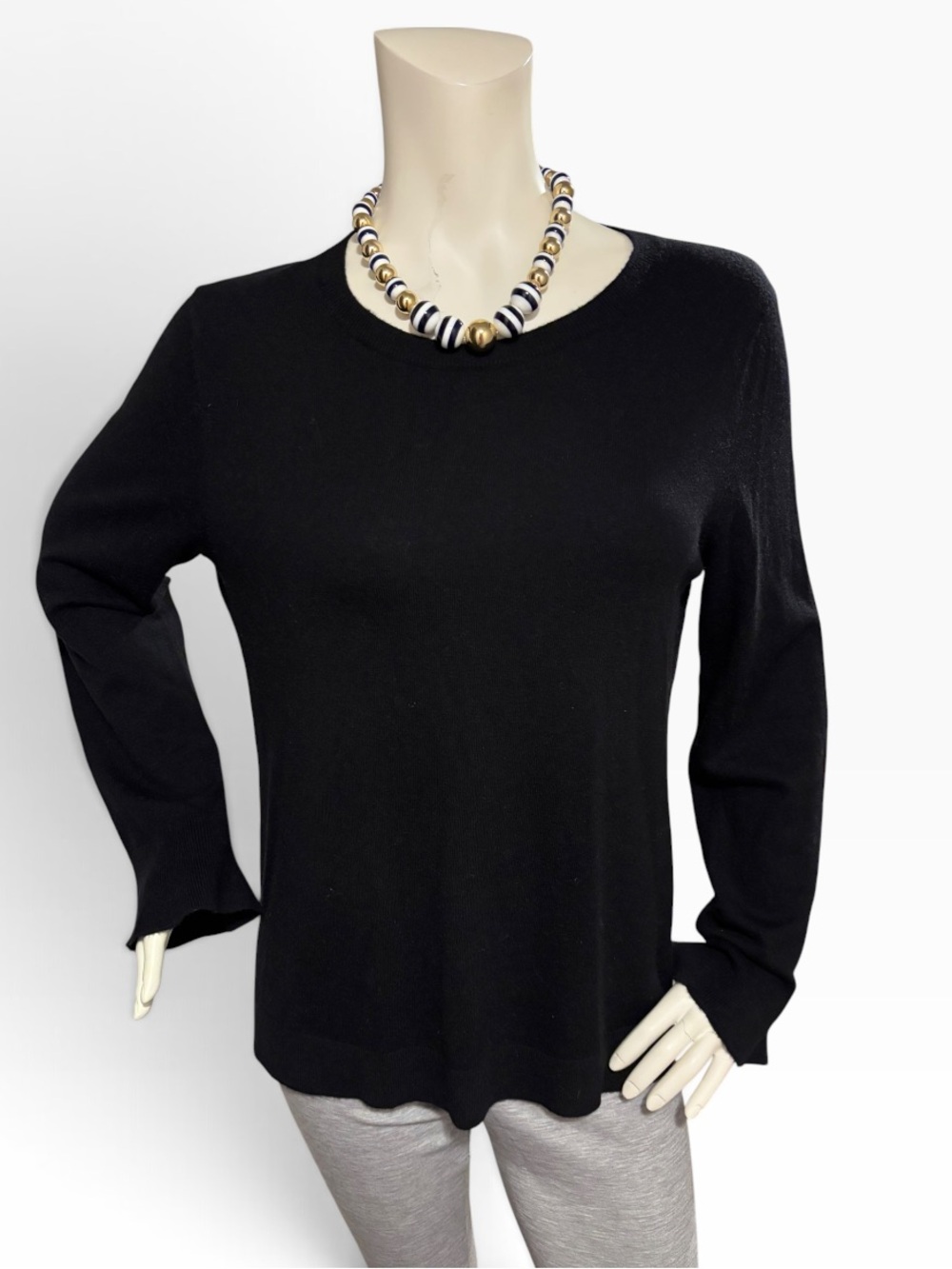 Talbots Women’s Black Ruffle Long Sleeve Wool Blend Sweater, size large
